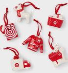 6pc Ceramic Target Christmas Tree Ornament Set Red/White - Wondershop™