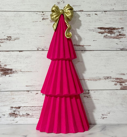 Gold Ribbon Hot a pink Tree Figurine