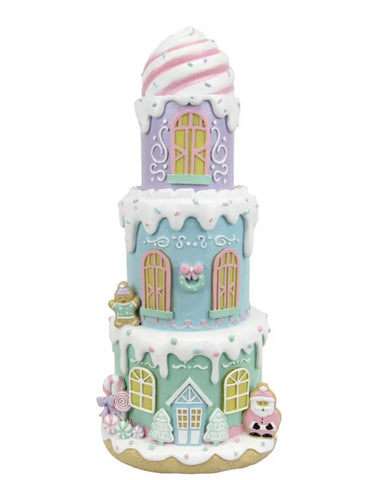 12 in Resin Layered Cake Gingerbread LED House Mrs Claus