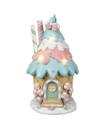 Mrs. Claus' Bakery Blue & Pink Gingerbread House, 8"