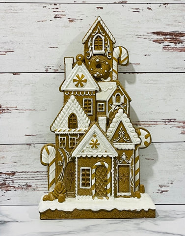 Flat Board Peppermint Santa Village Gingerbread House