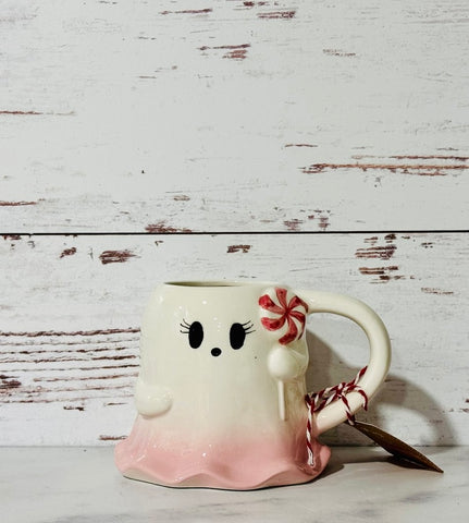 Pink Peppermint Lollipop Ghost Mug