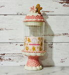 Frosted Pink Gingerbread Glass Candy Jar