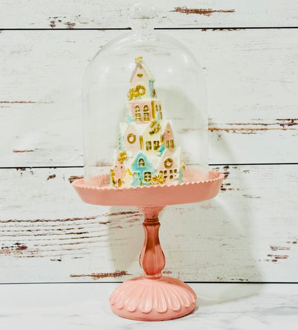 Gingerbread Castle Pink Cake Stand Cloche